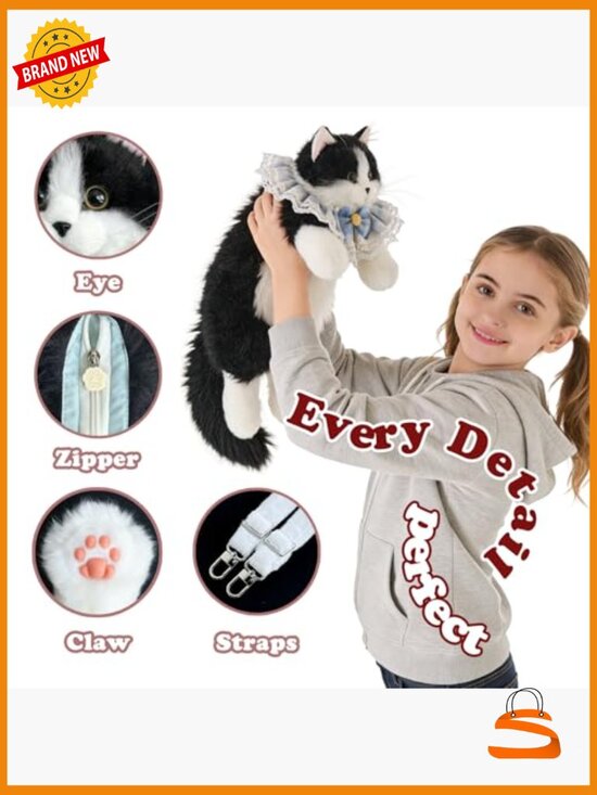 Stuffed Animal Backpack, Realistic Cat Plush Daypack with Adjustable Straps main image 3